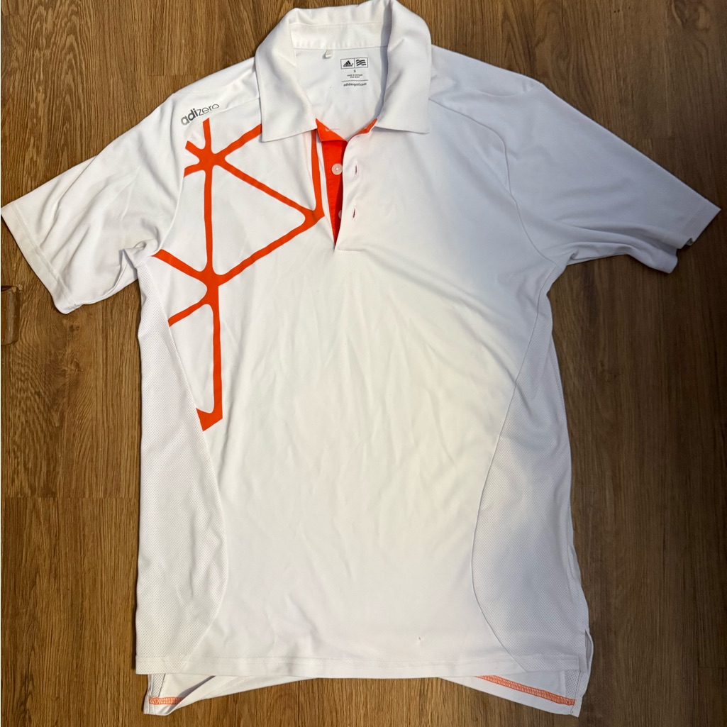 Adidas Men's Polo Shirt In White With Orange Accents